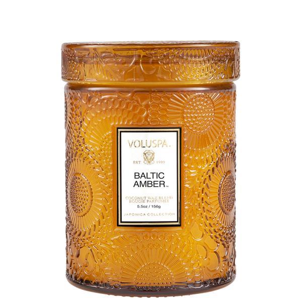BALTIC AMBER 5.5 OZ SMALL EMBOSSED GLASS JAR CANDLE