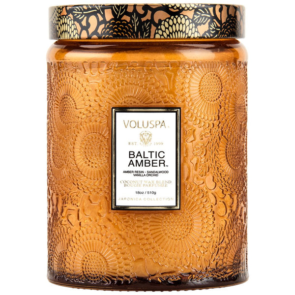 BALTIC AMBER LARGE EMBOSSES GLASS JAR CANDLE